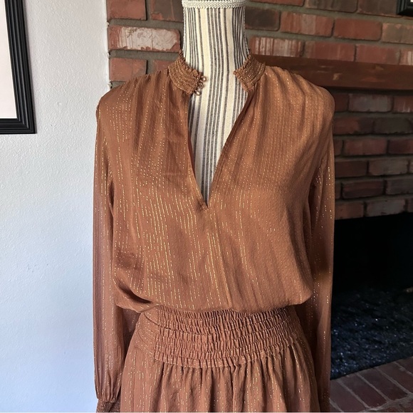 A.L.C Silvie Smocked Mini Dress in Butterscotch Sz 10 - Picture 3 of 10